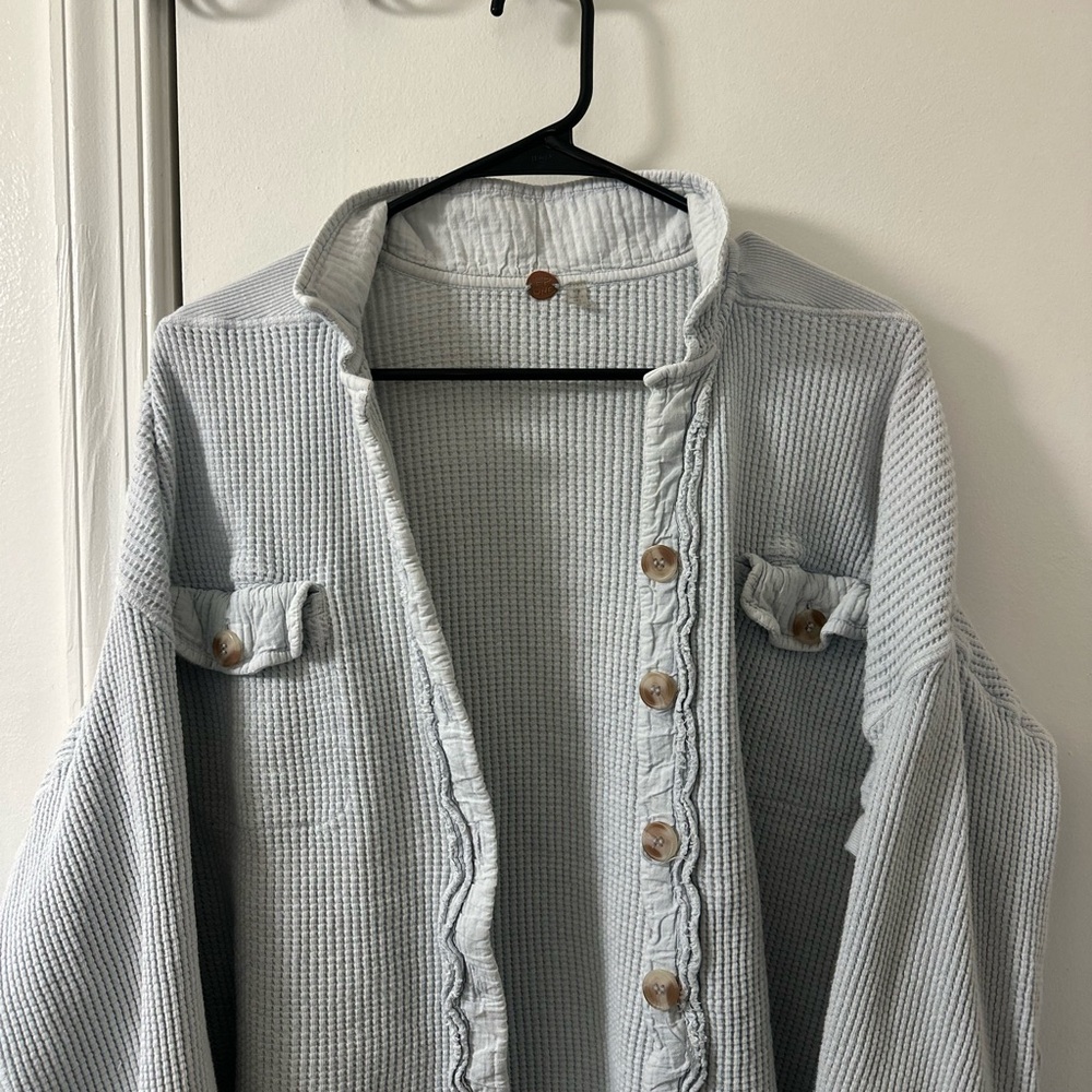 Free People FP One Scout Waffle Knit Jacket - Light Blue/Grey - Picture 5 of 7